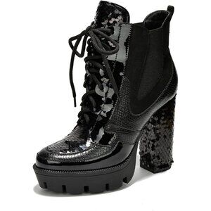 Women's Black Cape Robbin Heeled for Sparkly Sequin Platform Chelsea Boots